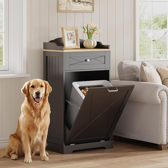 kepptory Dog Feeding Station with Storage Drawer, Pet Organizers and Storage Adjustable Shelf, Dog Feeder Station, Pet Storage Cabinet for Cats and Dogs by kepptory