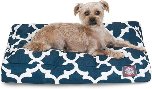 Navy Trellis Small Rectangle Indoor Outdoor Pet Dog Bed With Removable Washable Cover By Majestic Pet Products by MajesticPet