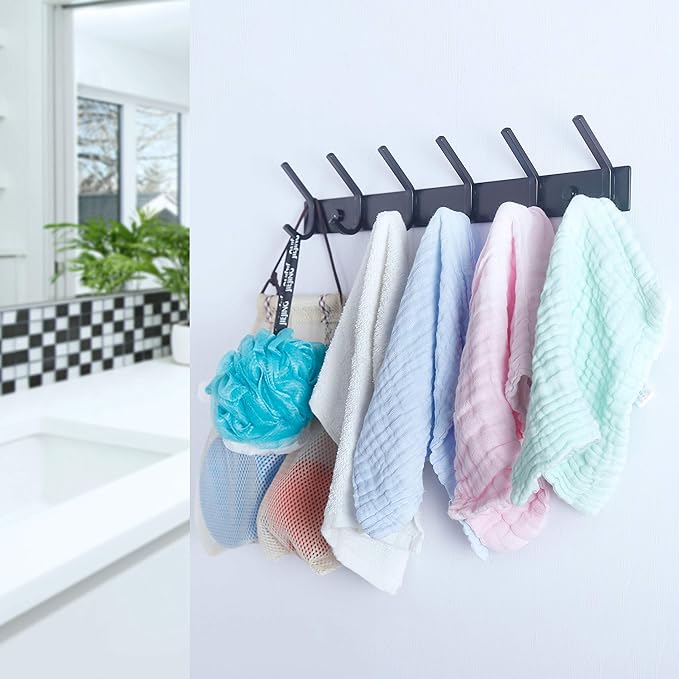 WEBI Coat Rack Wall Mounted,5 Coat Hooks for Hanging Coats,Heavy Duty Metal Double Hook Rack Hook Rail Coat Hanger Wall Mount for Clothes Entryway Jacket,Black,2 Packs - Image 3