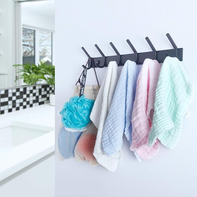 WEBI Coat Rack Wall Mounted,4 Coat Hooks for Hanging Coats,Hook Rack Rail Coat Hanger Wall Coat Rack with Hooks for Clothes,Black,2 Packs - Image 8