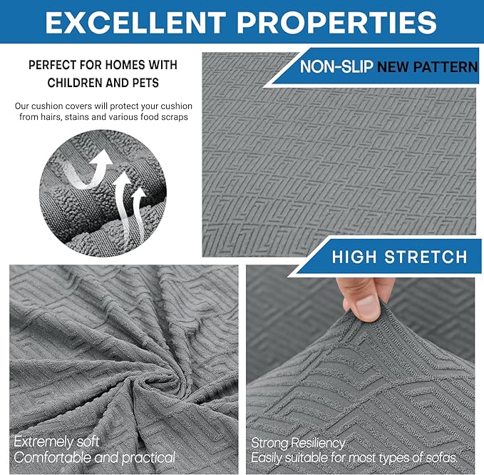 XINEAGE 2026 New 4 Pieces Couch Covers for 3 Cushion Couch Super Stretch Thick Soft Sofa Cover Anti Slip Sofa Slipcover Dogs Cats Furniture Protector (Light Gray, 71"-91") - Image 5