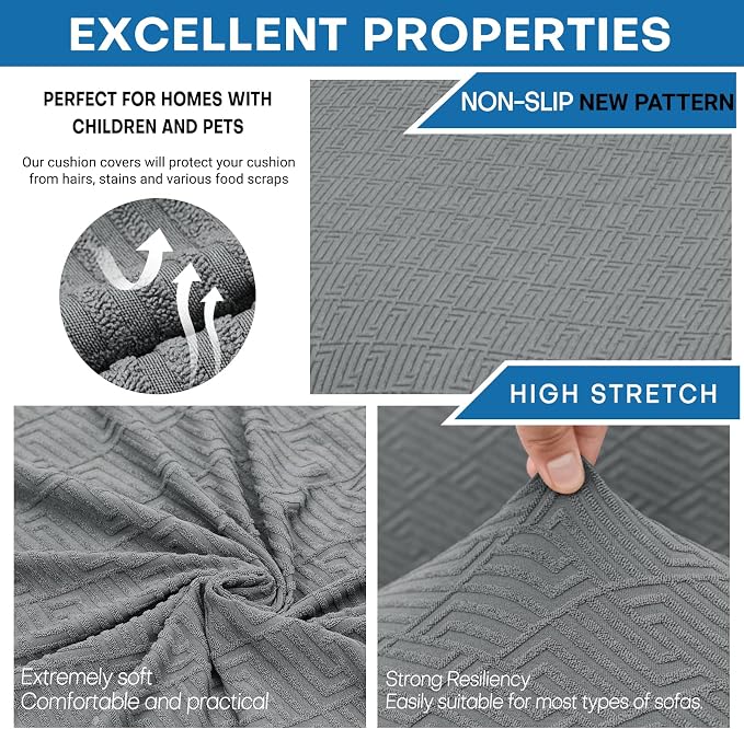 XINEAGE 2026 New 4 Pieces Extra Large Couch Covers for 3 Cushion Sofa Super Stretch Sofa Cover for 3 Large Seat Cushion Universal Slip Cover for Living Room (Light Gray), 91"-110"(3 Cushions) - Image 5