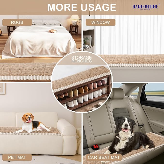 HANDONTIME Pet Couch Cover Fuzzy Sofa Covers for Pets, Couch Covers for Dogs, Washable Dog Sofa Cover Protector, Jacquard Fuzzy Non Slip Cushion Slipcover Pet Friendly (Brown, 27.6" x 70.9") - Image 6