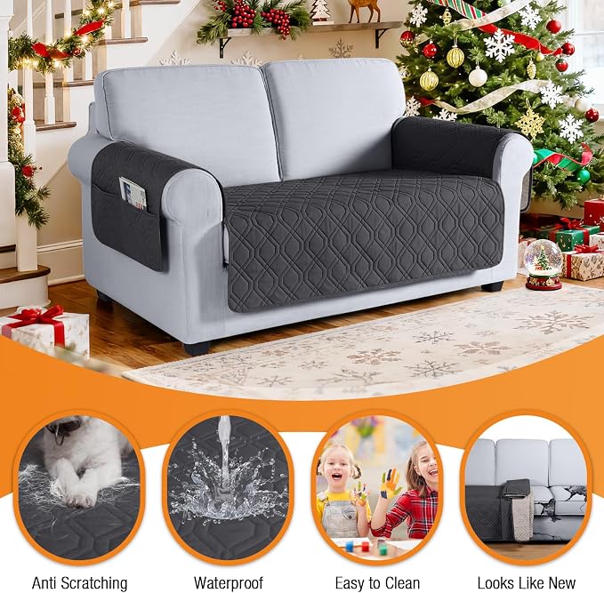 VANSOFY Waterproof Loveseat Couch Cover for Pets, Charcoal Gray, 47.2" | Non-Slip, Washable, Utility Pockets, Pet Friendly, Furniture Protector Slipcover for 2 Cushion Couch - Image 4