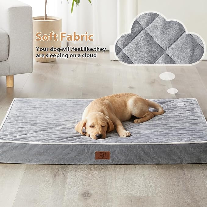 WNPETHOME Orthopedic Waterproof Dog Bed Medium for Comfy Sleeping | Washable Medium Pet Bed with Removable Cover, Multi-Needle Quilting Dogs Crate Bed Light Grey 30x20 Inch - Image 2