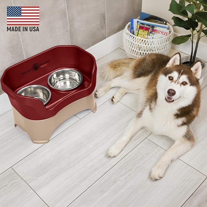 Neater Pet Brands Neater Feeder Deluxe Mess Proof Dog Bowls Elevated for Large Dogs Over 40 lbs, Made in USA, No Spill Raised Dog Food Bowl Stand Feeding Station, Food and Water Bowl Set, Cranberry - Image 2
