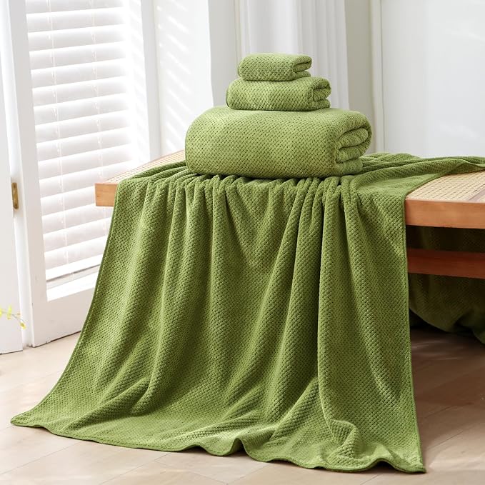 30x60 Inches Extra Large Bath Towels Set Super Soft Absorbent Luxury Microfiber Towels for Bathroom (Sage Green, 3PCS) - Image 2