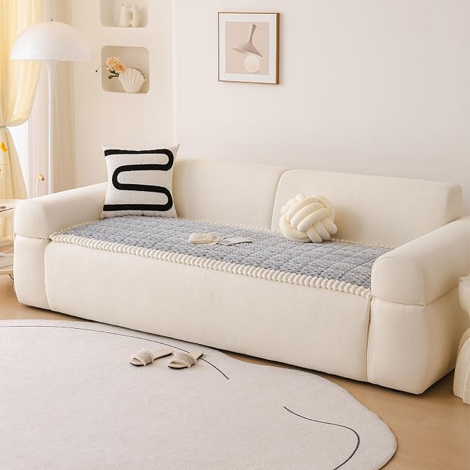 DREAMINGO Pet Couch Covers for Sofa Non Slip Fuzzy Dog Sofa Covers Washable Geometric Jacquard Couch Cushion Protector Light Grey Pet Bed Mat 27.6x82.7 Inch - Image 7