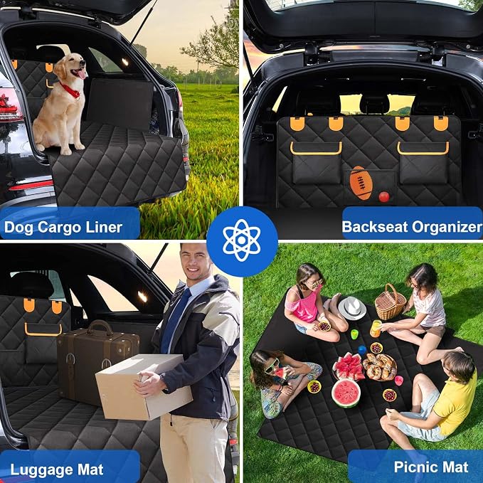 4-in-1 SUV Cargo Liner for Dogs, Non-Slip Water Resistant Pet Trunk Mat with Side Flaps Protector & Back Seat Organizer, Dog Backseat Cover for SUVs Vans - Image 5