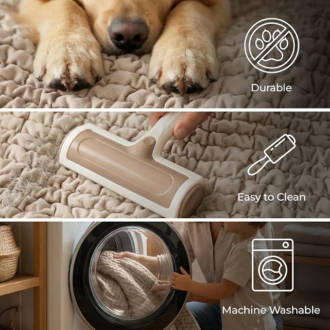 PAULATO BY GA.I.CO. Waterproof Blanket – 24x86” Changing Absorbent Pad for Incontinence – Machine Washable Stain-Resistant Protector for Couch Sofa or Bed – Reusable Waterproof Cover - Macadamia - Image 4