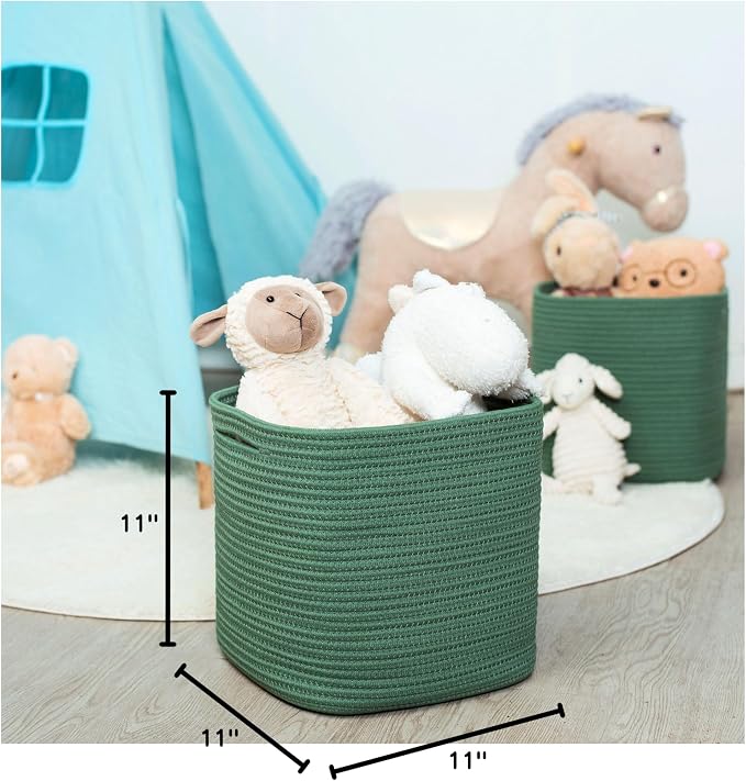 MINTWOOD Design 3-Pack 11x11 Inch Cube Storage Bin, Woven Storage Cube Organizer, Closet Organizer, Cute Square Storage Bins, Decorative Classroom Bathroom Pantry and Shelf Baskets, Green - Image 9