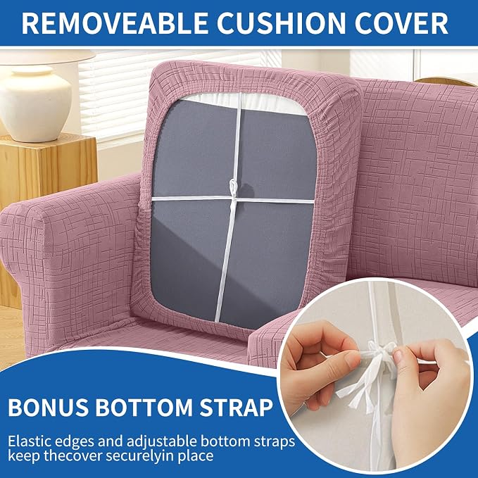 4 Piece Stretch Sofa Covers for 3 Cushion Couch, Non Slip Couch Covers for Sofa, Pet Couch Cover Washable, Couch Slipcover for Dogs, Kids (Pink), 91"-110" (3 Cushion XL Sofa) - Image 6