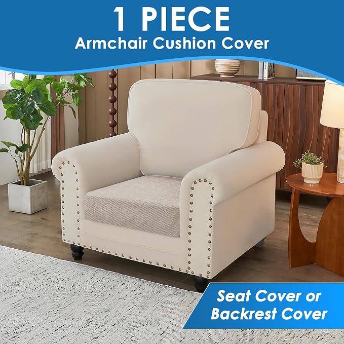 XINEAGE Couch Cushion Covers Seat Cushion Cover Thick Stretch Sofa Slipcovers 1 Piece Individual Couch Covers with Elastic Bottom(Single Seat Cushion/Backrest,Khaki) - Image 3