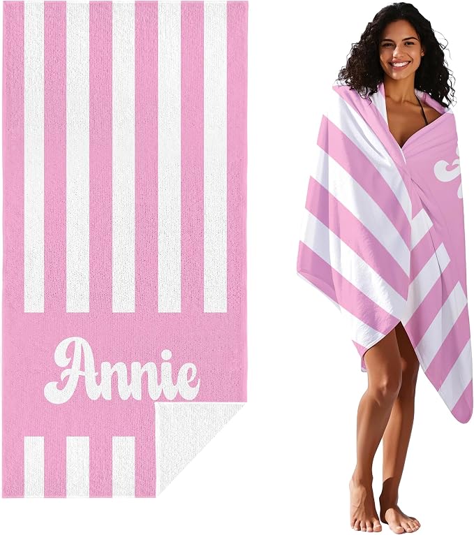 JML Personalized Beach Towel with Name, Custom Cabana Stripe Beach Towel, Customized Microfiber Pool Towel, Quick Dry & Absorbent Swim Towel for Adult,Mother's Day, Birthday, Summer Holiday,Vacation - Image 2