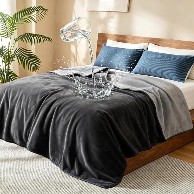 gogobunny Waterproof Reversible Flannel Blanket for Dogs and Cats, Double-Sided Furniture Protector Throw for Sofa, Couch, Bed Against Spills & Pet Fur (50" x 60", Dark Grey/Light Grey) by gogobunny