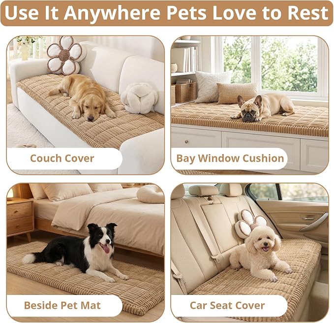 OstepDecor Couch Cover for Dogs, Washable Non Slip Sofa Cover for Pets, Soft Couch Covers for Sofa, Loveseat and Sectional, Furniture Protector Against Pet Hair & Scratches (35.4" x 82.7", Khaki) - Image 2