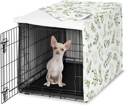 Sweet Jojo Designs 24in. Small Dog Crate Cover (Green Boho Floral Leaf) Pet Cage, Kennel Covers (Bohemian, Watercolor, Botanical, Flower, Woodland, Tropical, Garden, Nature, Neutral, Sage and White) by SweetJojoDesigns
