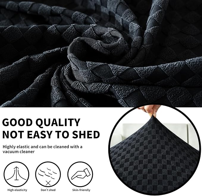 【Clearance】 Sectional Couch Covers for L Shaped Chaise Lounge 1 Piece Separate Cushion Couch Universal Replacement Large Checkered Furniture Protector with Elastic Bottom (Chaise Cover, Black) - Image 3