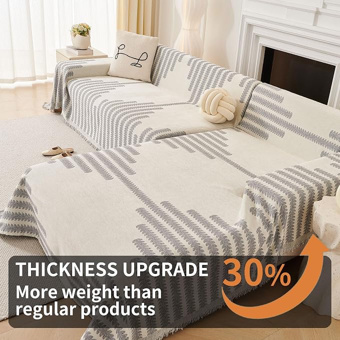 HAOMAIJIA Boho Sofa Covers Couch Covers for 3 Cushion Couch Sofa Pet Friendly Soft Thick Couch Cover for Dogs Washable Sectional Couch Covers L Shape Furniture Protector (Grey, 71"x150") - Image 3