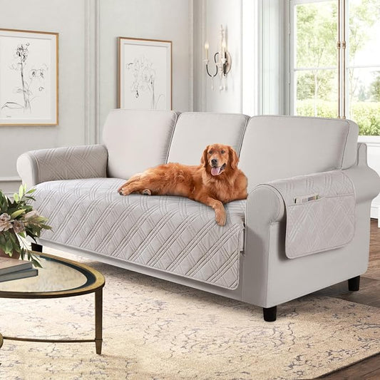 TAOCOCO Waterproof Couch Covers for Pets Dogs with Non Slip Backing, Sofa Seat Covers with Side Pocket for 3 Cushion Couch Washable Dog Couch Cover Protector Sofa Slipcovers(Sofa, Cream) by TAOCOCO