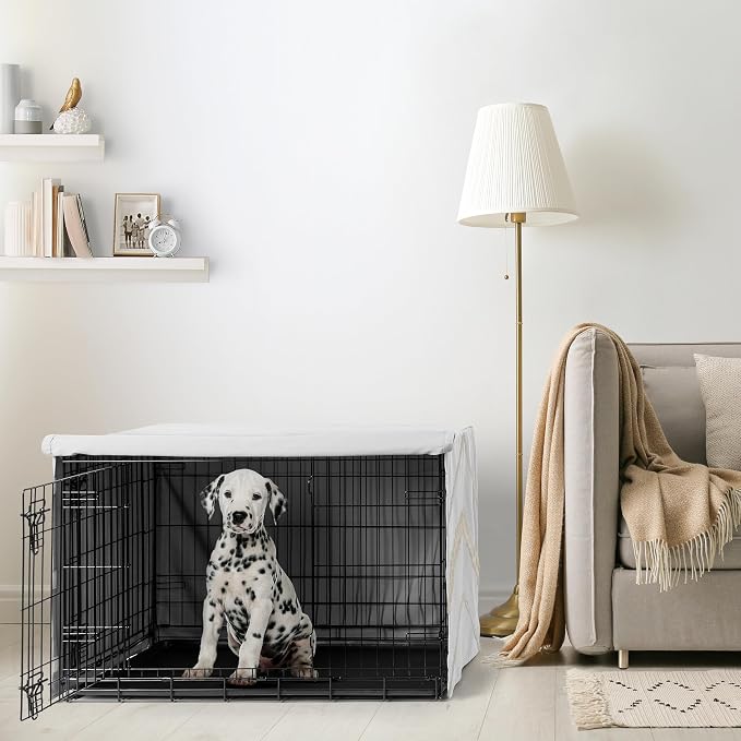 Sweet Jojo Designs 36in. Medium Dog Crate Cover (Bohemian Boho Chic) Pet Cage, Kennel Covers (Farmhouse, Elegant, Modern, Designer, Minimalist, Classic, Macrame, Tuft, Trim, Solid Ivory Cotton Fringe) - Image 2