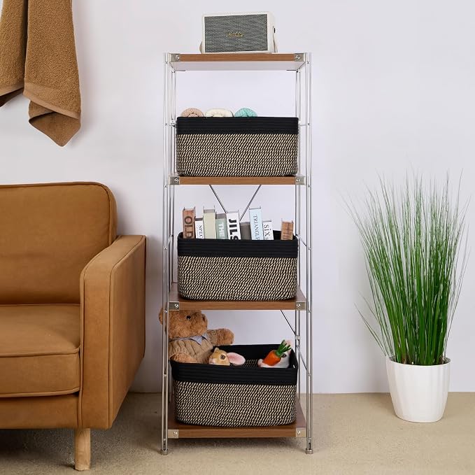 MiniArk Large Storage Baskets for Shelves, 17 x 13 x 7.5” Closet Organizers Bins for Clothes Blanket Towels, Baby Nursery, Toy Baskets Box, Woven Rope Baskets, 3 Packs Woven Brown - Image 4