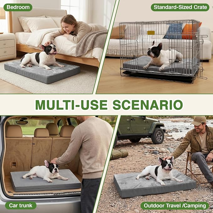 Waterproof Dog Bed Medium Size Dog, Washable Crate Pad 30" Orthopedic Gray | Outdoor Pet Bed Foam, Reversible Faux Leather & Flannel, Removable Cover,Anti-Slip Kennel Pad 29"x18" - Image 5