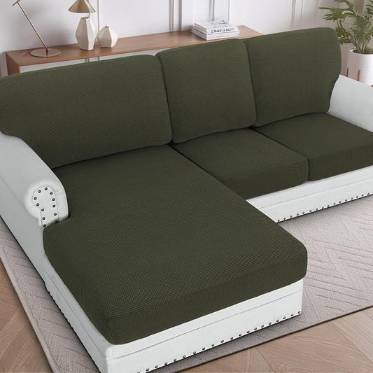 H.VERSAILTEX Sectional Couch Covers 3 Pieces Sofa Seat Cushion Covers L Shape Separate Cushion Couch Chaise Cover for Both Left/Right Sectional Couch (Seat Only: 1 Chaise + 2 Sofa, Olive) by HVERSAILTEX