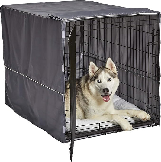 New World Midwest Homes for Pets Large Dog Crate Cover, Polyester Privacy Kennel Cover Fits Most 42-inch Crates, Light Gray, Machine Washable, Reduces Barking & Chewing by NewWorldPetProducts