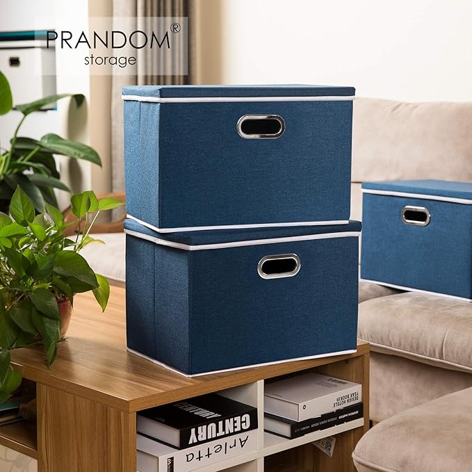 PRANDOM Large Collapsible Storage Bins with Lids [5-Pack] Fabric Foldable Storage Boxes Organizer Containers Baskets Cube with Cover for Home Bedroom Closet Office Royal Blue(17.7x11.8x11.8) - Image 2