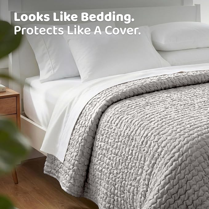 PAULATO BY GA.I.CO. Waterproof Blanket for Bed – King Absorbent Couch Cover – Machine Washable Stain-Resistant Pad for Large Sofa – Pets Cat & Dog Friendly Furniture Protector - Light Grey - Image 5