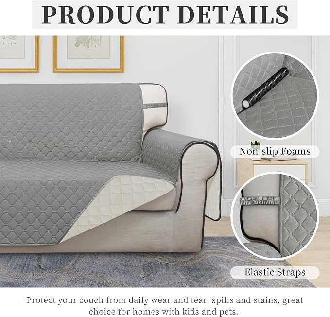 ISSUNTEX Double Protection 100% Waterproof Sofa Covers for Living Room, Reversible Furniture Protector for Dogs, Pets, Kids (Light Gray/Ivory) - Image 5