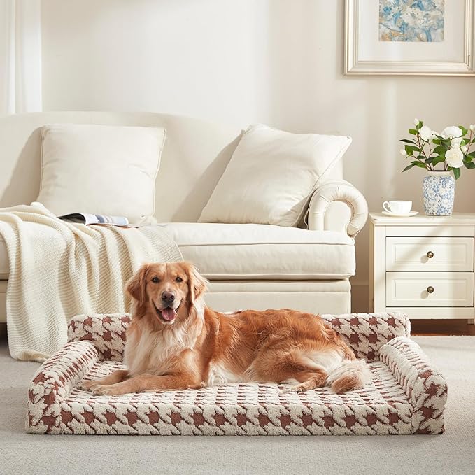 FURTIME Orthopedic Dog Bed Medium Size Dog, Medium Washable Memory Foam Pet Couch Bed with Removable Washable Cover, Non-Slip Bottom with Bolster Sides, Brown - Image 8