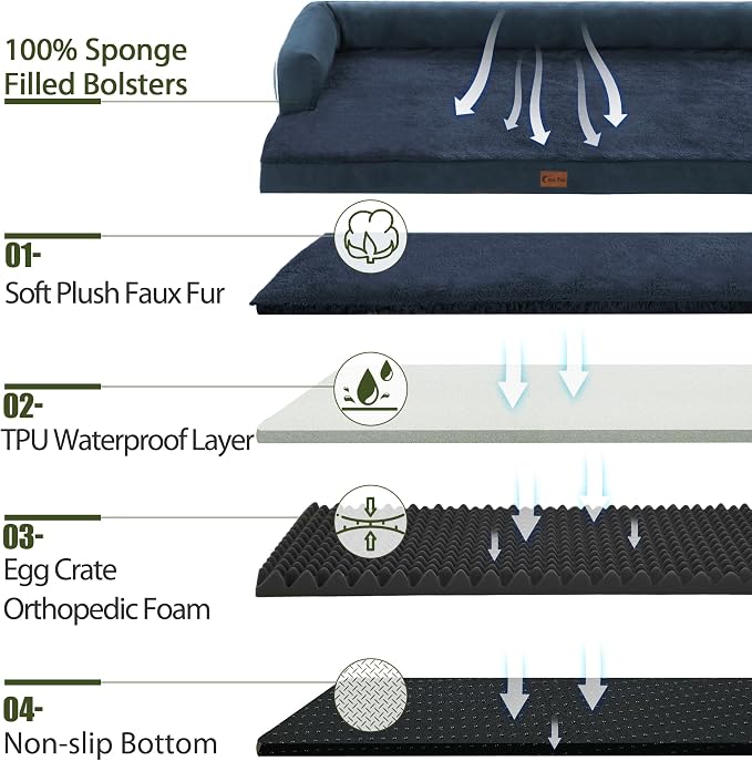 Casa Paw Orthopedic Washable Dog Bed for Large Dogs, 36x27in, Navy Blue | Orthopedic Foam Relieves Joint Pressure, Bolsters Supports Head And Neck, Washable Cover, Non-Slip Bottom - Image 8