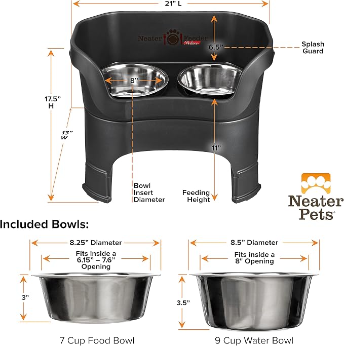 Neater Feeder Deluxe Mess-Proof Elevated Dog Bowls for Large Dogs (40+ lbs), 2 Height Adjustable (14.5” & 17.5”) No-Spill Raised Dog Bowl Stand, Stainless Steel Food Bowl Set, Made in USA, Black - Image 8