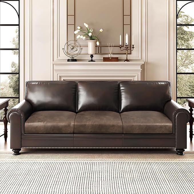 ANARACHON Leather Look Couch Cushion Covers Sofa Seat Slipcovers Sets Couches Furniture Protector for Sectional Armchair Loveseat Pets Kids Stretch Spandex Fabric (3 Cushion Sofa, Brown) - Image 2