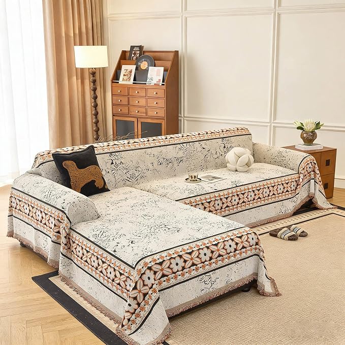 STACYPIK Vintage Floral Cream Couch Cover for Dogs, Reversible Botanical Jacquard Sofa Cover for 2 Cushion Couch, Soft Non Slip Pet Couch Protector for Sectional, Farmhouse Loveseat Slipcover-71X118IN - Image 9