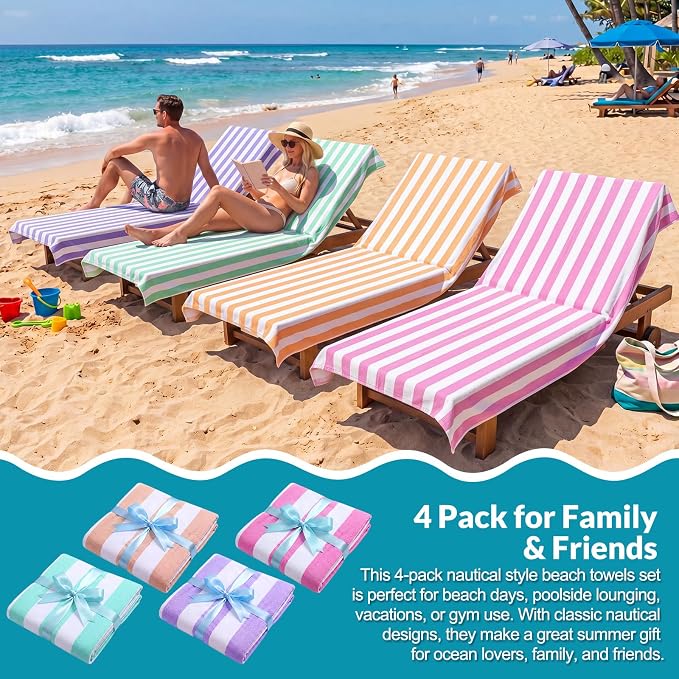 Frienda 4 Pack Microfiber Oversized Lightweight Beach Towel 71x32 in for Women Men Microfiber Quick Dry Sand Free Ocean Coastal Towels for Beach Pool Travel (Pastel Stripe) - Image 7