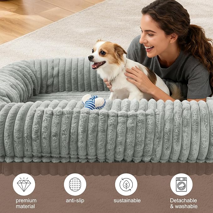 Human Dog Bed for Adult,Large Dog Bed 70"x38"x10" | Orthopedic Washable XL Dog Bed with Memory Foam (Lightgrey) - Image 4