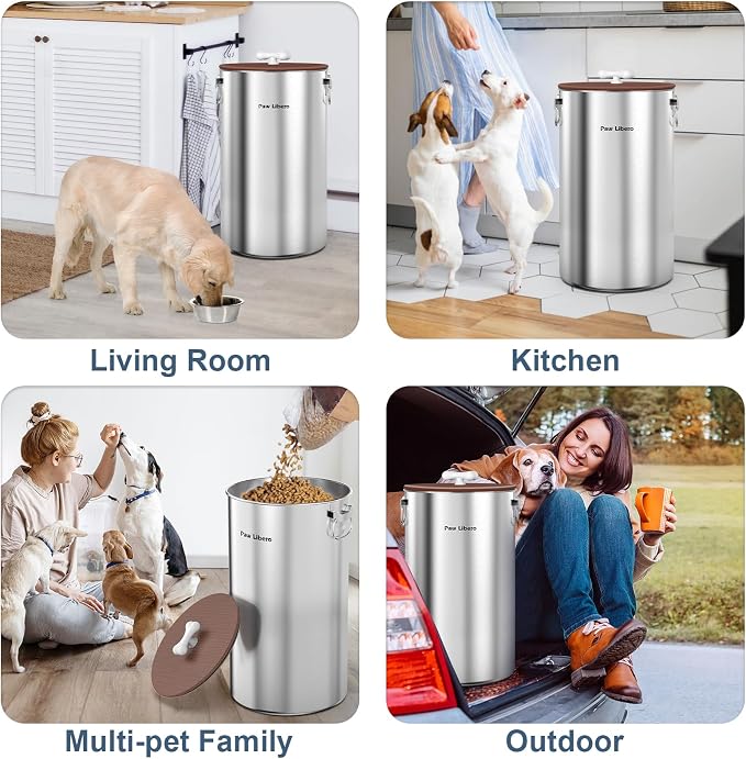 Paw Libero 2PK 35 Lbs Stainless Steel Dog Food Storage Container with Airtight Lid & Ceramic Bone Handle, Large Metal Dog Food Bin for Dogs & Cats, Keep Fresh, Easy to Clean - Image 5