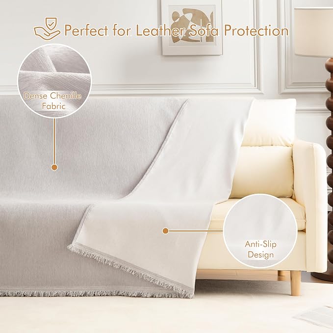 Couch Cover for 3-4 Cushion Couch Sofa Pet Friendly, Chenille Sectional L Shaped Sofa Cover Washable for Dogs Cats Kids, Furniture Protector Slipcover Decor for Living Room, 91"x150" - Image 4