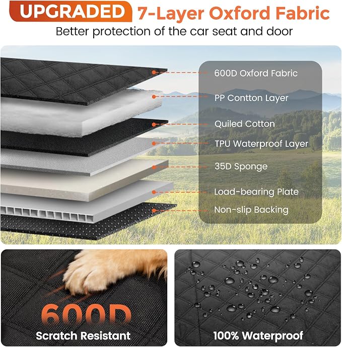 Dog Seat Cover for Back Seat,Hard Bottom Car Seat Cover for Dogs | Back Seat Extender for Dogs Holds 500lbs,Waterproof Rear Seat Pet Cover,Dog Hammock Travel Accessories for Car,SUV,Truck - Image 3