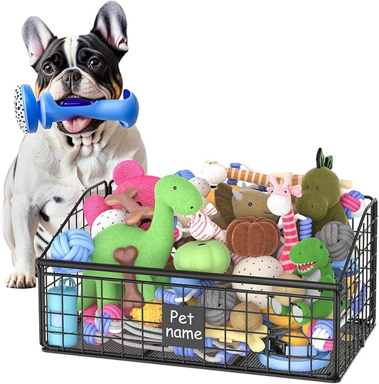 Kaiferty Indestructible Dog Toy basket, Medium Toy Box for Dogs,Pet Toy Bin Dog Metal Basket for Toys, Toy Storage Organizer, Toy Box for Living Room Area (Black) by Kaiferty