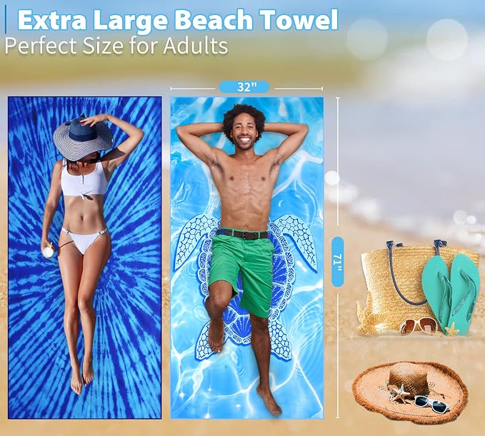 Microfiber Beach Towel Oversized 71x32, Thin, Blue with Bag 2 Pack | Lightweight Sand Free Absorbent Quick Dry Compact Extra Large for Adult Travel Camping Pool Swim Bath Cruise Essentials Gift - Image 4