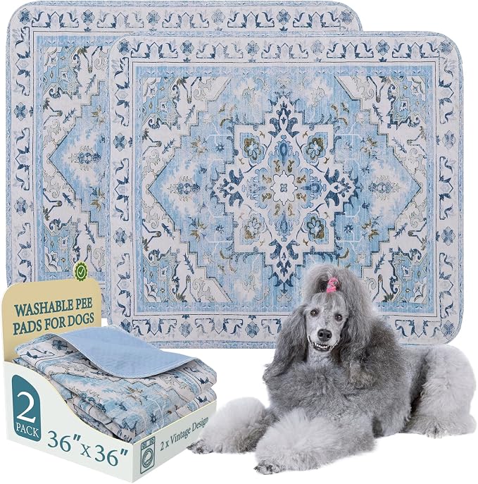 Homimp Washable Pee Pads for Dogs,2 Pack Reusable Puppy Pads Waterproof,Absorbent and Leakproof Dog Pee Pads,Non Slip Puppy Training Pads, Pet Mat for Floor, Crate, Couch, Whelping,Blue, 36"x36" by HOMIMP