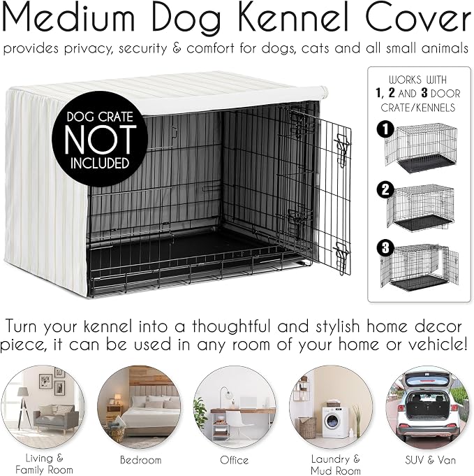 Sweet Jojo Designs 36in. Medium Dog Crate Cover (Grey and Beige Striped) Pet Cage, Kennel Covers (Taupe, Modern, Bold, Classic, Stripes, Contemporary, Minimalist, Geometric Lines) - Image 4