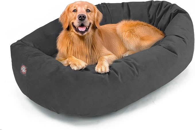 Majestic Pet 40 Inch Suede Calming Dog Bed Washable – Cozy Soft Round Dog Bed with Spine Support for Dogs to Rest Their Head - Fluffy Donut Dog Bed 40x29x9 (Inch) - Round Pet Bed Large – Gray (2025) by MajesticPet