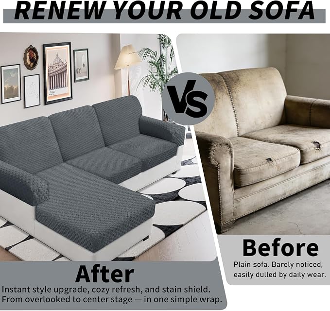 YEMYHOM Couch Cushion Covers for Sofa, Stretch Sectional Couch Armrest Covers Washable Thick Furniture Protector Sofa Slipcovers for Pets (2PC Armrest Cover, Dark Gray) - Image 4