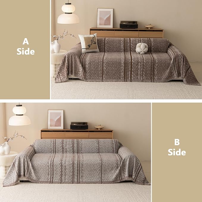 MEETSKY Boho Couch Covers for Sofa, Couch Covers for Dogs, Modern Sofa Slipcover for Sectional Sofa Covers Washable, Chenille Blend Thick Fabric Couch Blanket Cover for Living Room, 71" x 118", Sand - Image 3