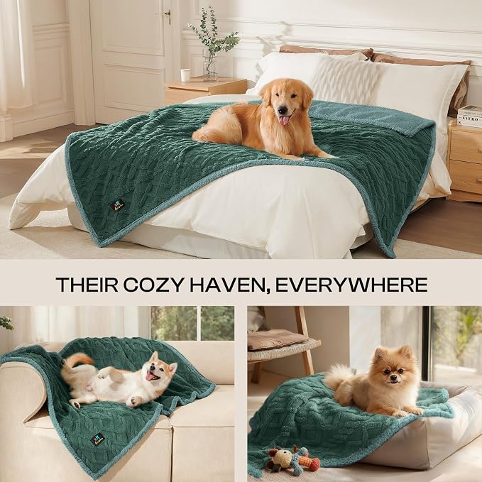 Luciphia Waterproof Blanket for Twin Bed Reversible Fleece Couch Cover | Reversible waterproof pet blanket with soft Sherpa fleece; machine washable, protect couch bed car, Green-thicken 85" x 57" - Image 4